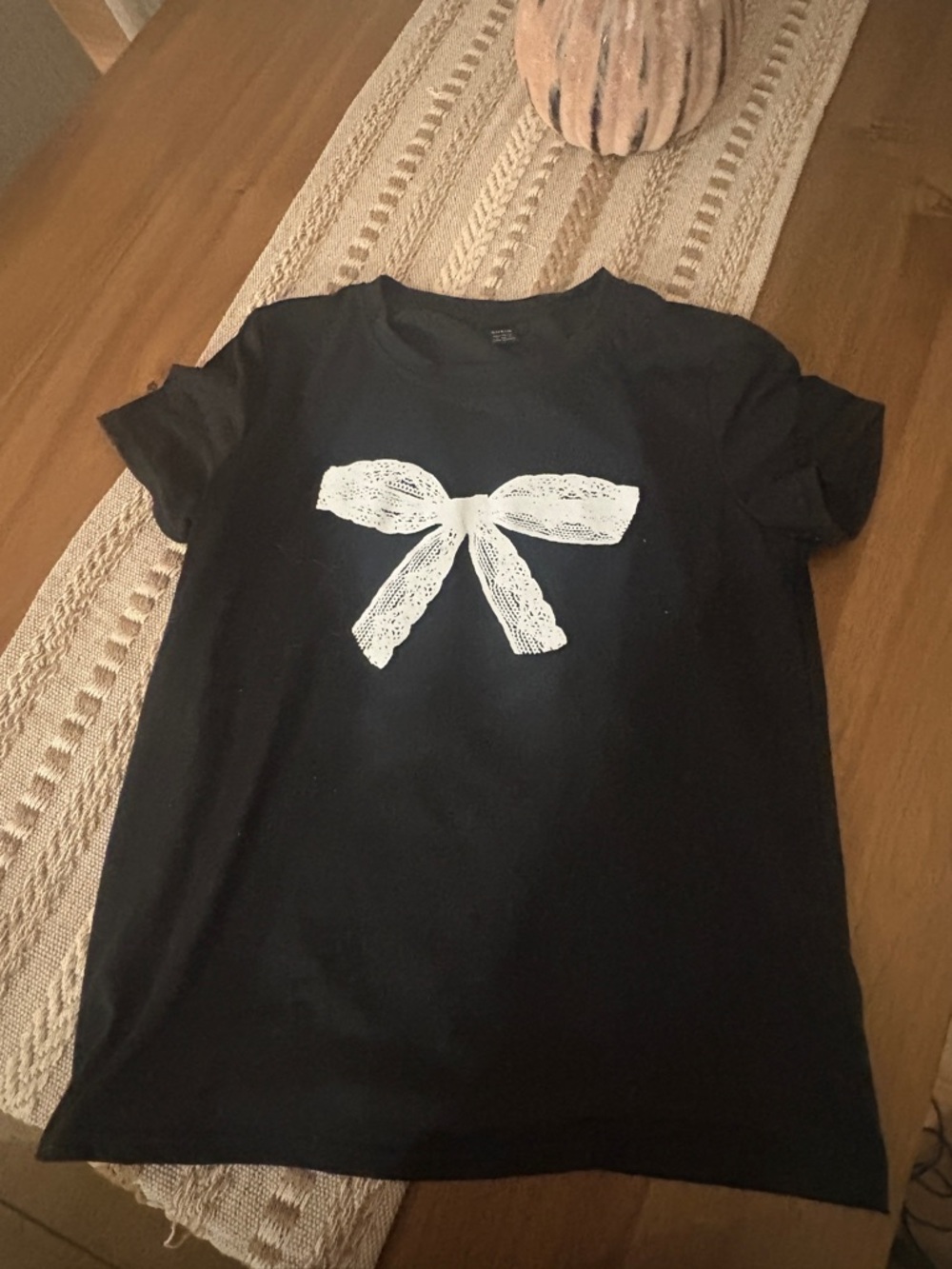 SHEIN Black Short Sleeve Tee with White Bow Graphic